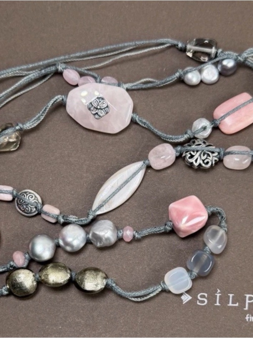 Silpada 925 Sterling Silver Pearl Pink Rose Quartz Soapstone 40" Necklace N2191